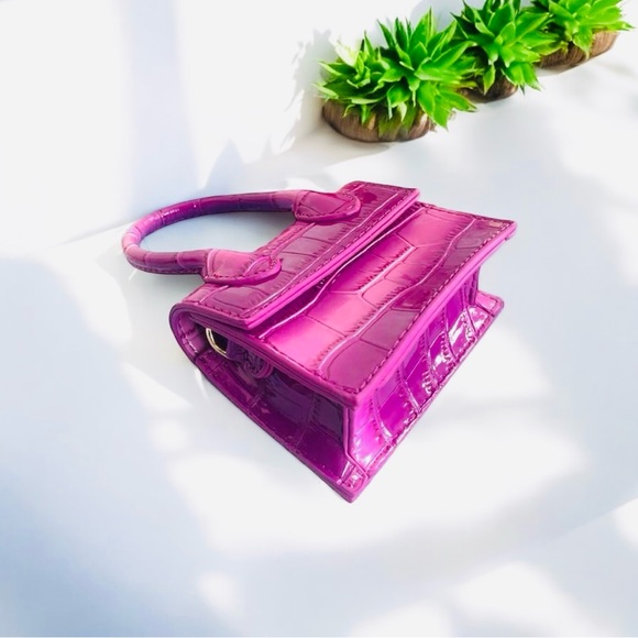 Mini Croc-Embossed Crossbody Handbag – Hot Pink Ombre, NWT - Picture 3 of 7